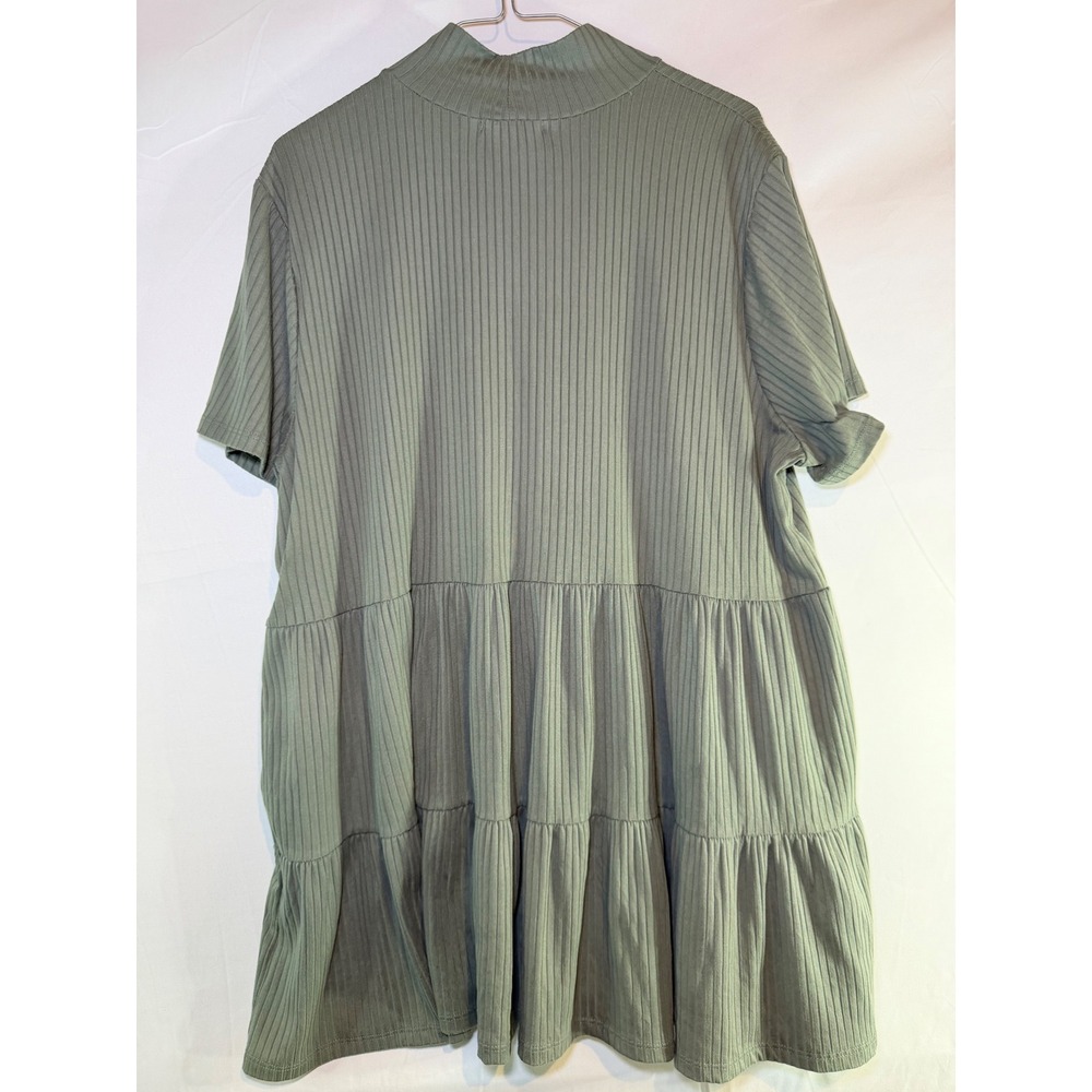 Entro Sage Green Ribbed Mock Neck Tiered Babydoll Tunic Top Short Sleeve - Picture 4 of 4